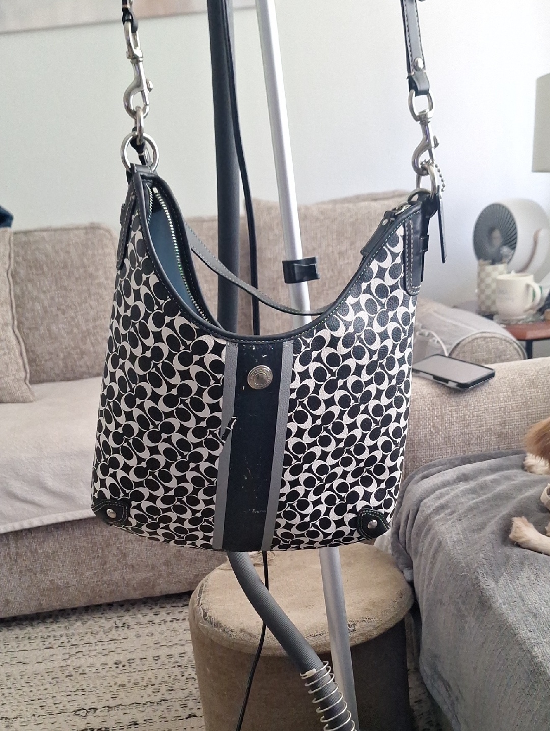 Coach Black And White Signature Hobo Shoulder Bag